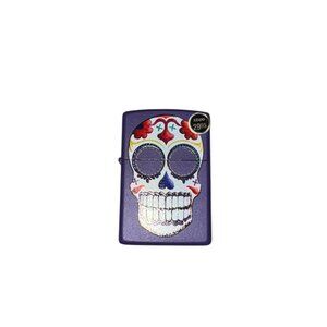 Zippo Day of the Dead Sugar Skull Lighter, Purple, Made in USA